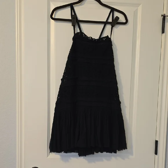Free People One Adella Slip Dress Black Lace Mini XS Boho Festival Ruffle Hem - Picture 3 of 15